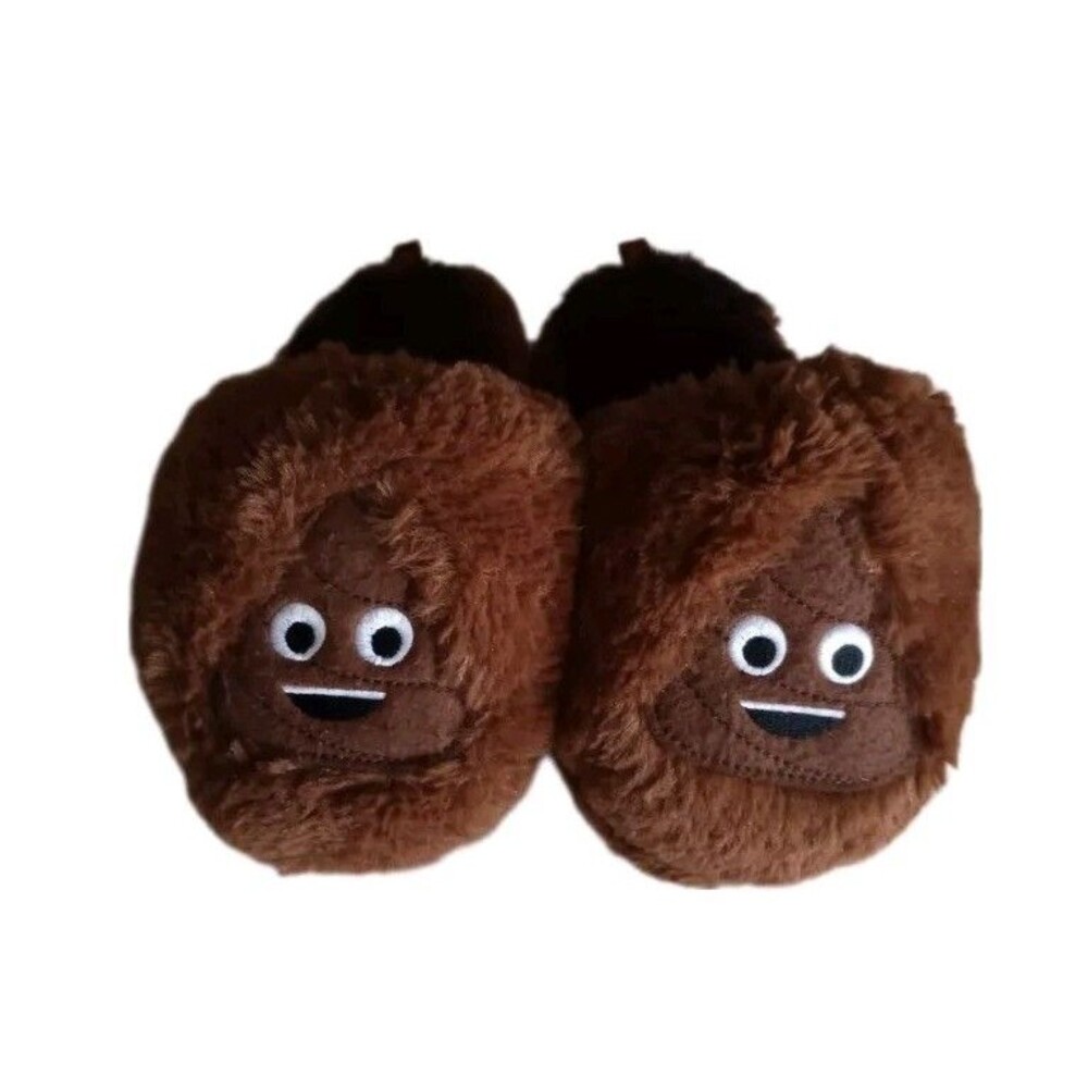 Poop Emoji Fuzzy Slip On Slippers sz Small 11/12 Kids Gender Neutral